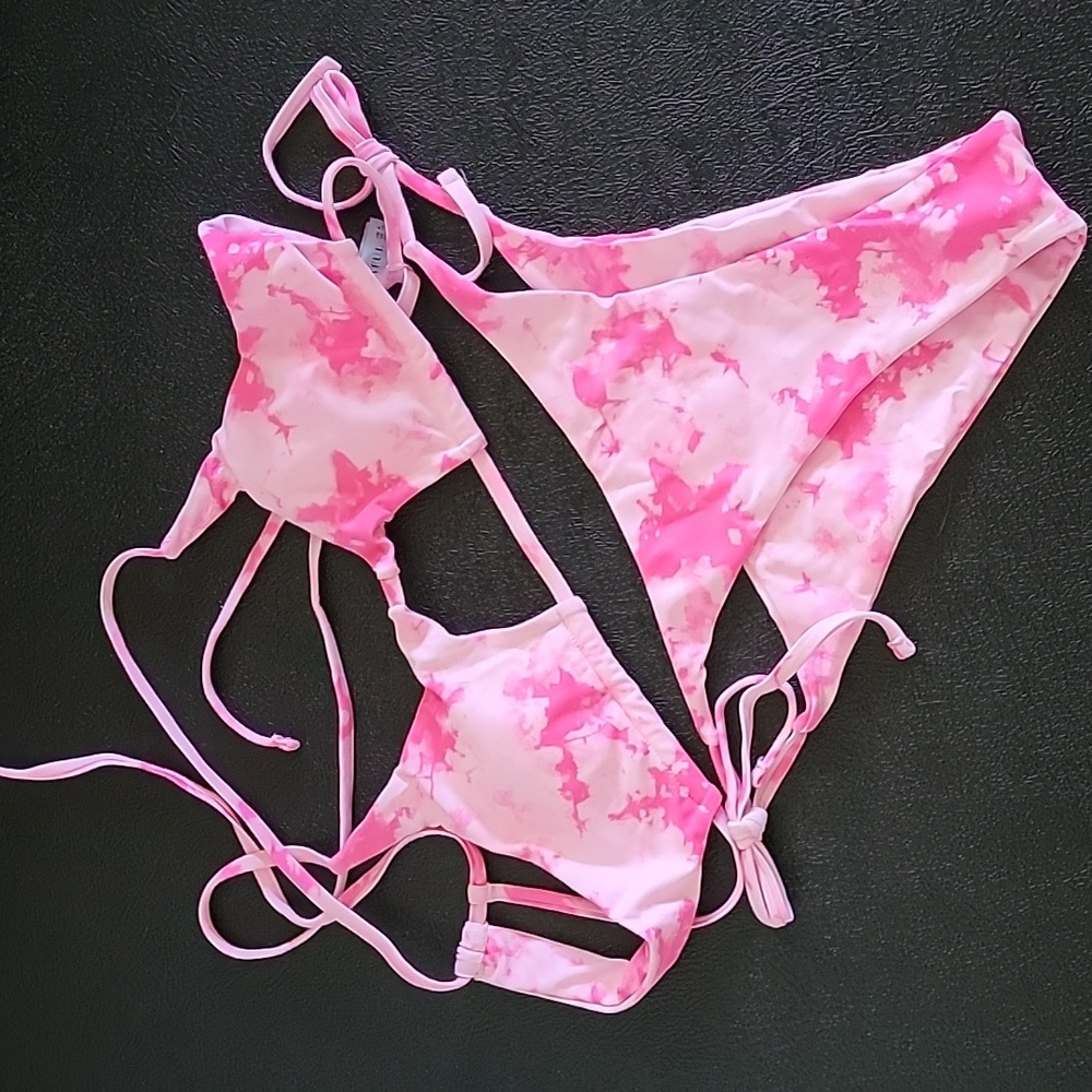 Zaful Women's Cutout Tie Dye Lace Up Bikini Set Swim